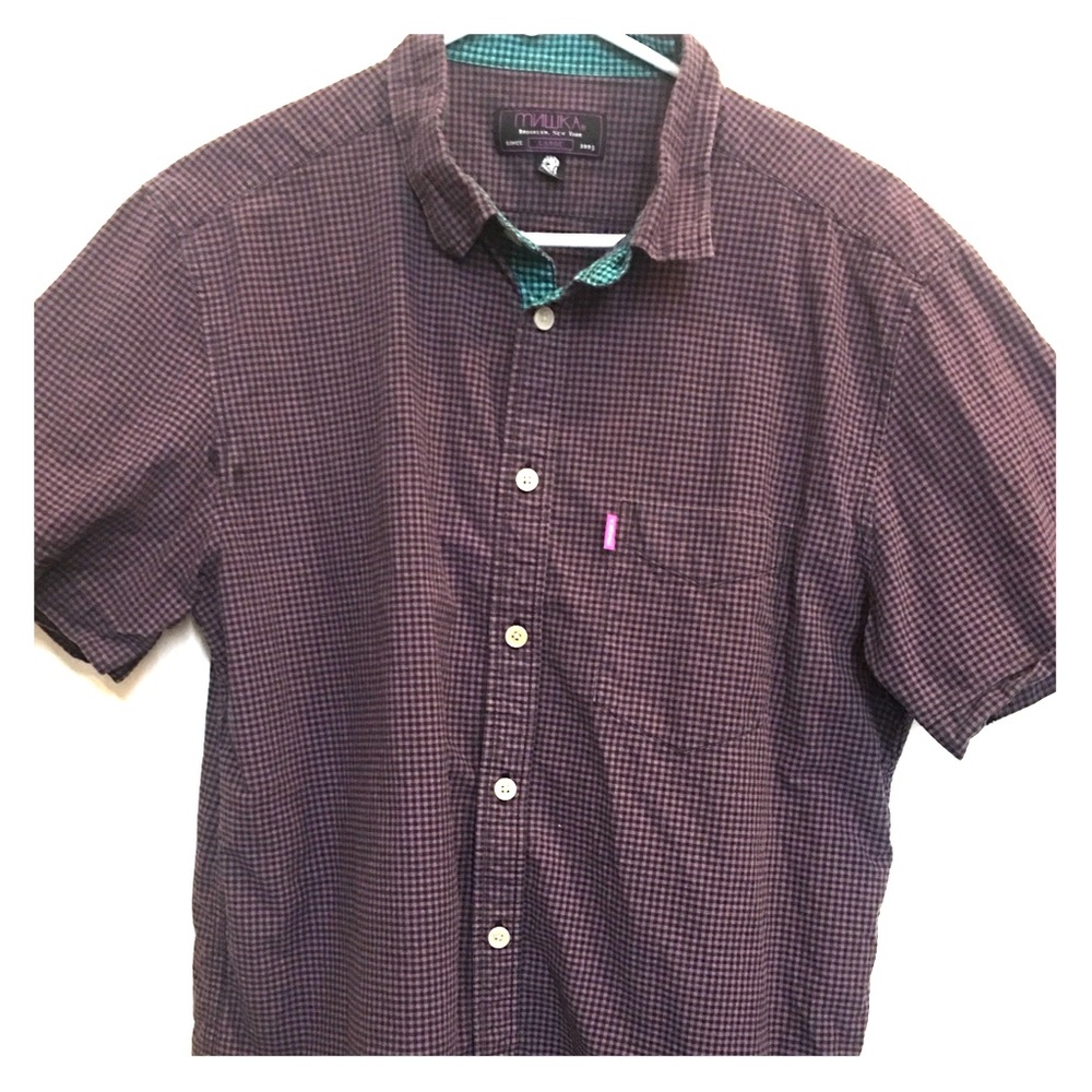Mishka men’s large button down gingham shirt